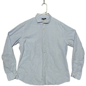 Allegri x Xacus Shirt Mens XL Blue White Striped Tailor Fit Cotton Made in Italy